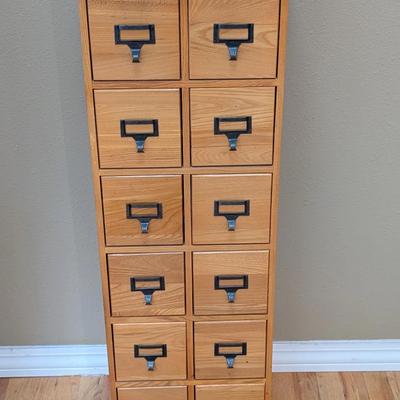 Solid Wood Library Card Catalog–Style Media Cabinet with 12 Drawers