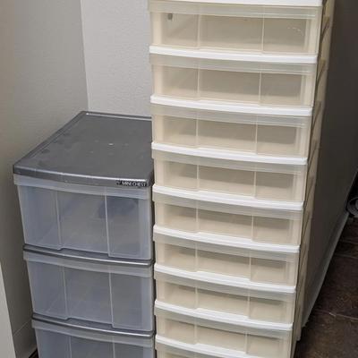 Plastic Drawer Storage Lot: White Modular Tower + Gray Mini Chest