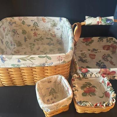 Lot of 4 Longaberger Baskets with Patterned Liners