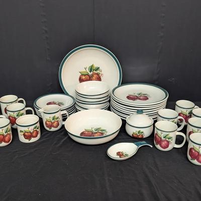 Casuals by China Pearl Apple Motif Dinnerware & Serving Set with Mugs and Accessories