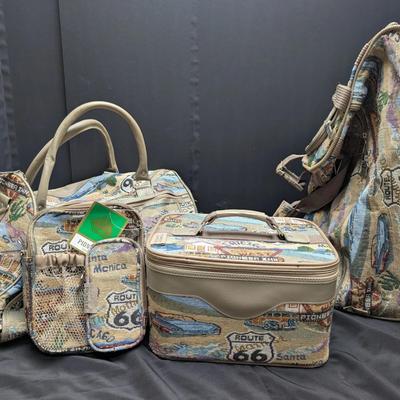 Pioneer Route 66 Tapestry Luggage & Travel Bag Set – Rolling Case, Duffel, Sling & Organizer