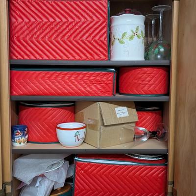 Holiday Kitchen & Tableware Mystery Lot with Dishes, Glassware, and Storage Cases