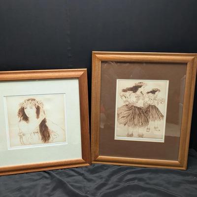 Pair of Framed Frankie Morrell Hawaiian Art Prints – Signed & Numbered, Wood Frames