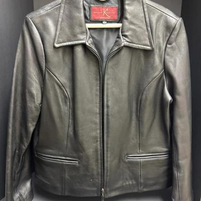 Katiana Couture Women’s Black Leather Jacket – Zip Front, Lined, Size XL