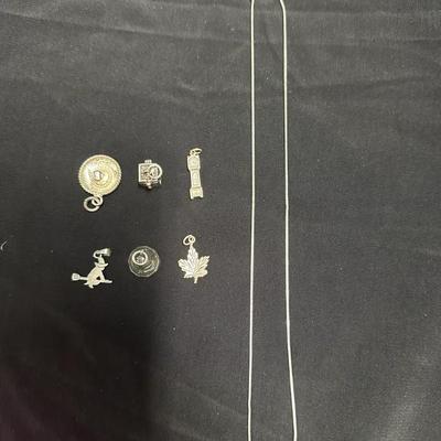 Vintage Sterling Silver Jewelry Lot – Snake Chain Necklace & Assorted Charms (7 pcs)