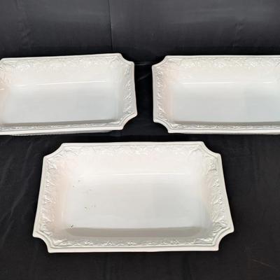 Set of Three White Embossed Rectangular Serving Dishes Made in Italy