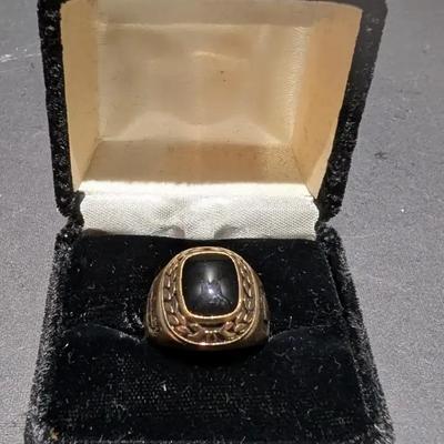 10K Gold Onyx Men’s Ring with Laurel Design in Presentation Box