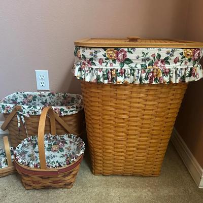 4-Piece Longaberger Rose Pattern Basket Set