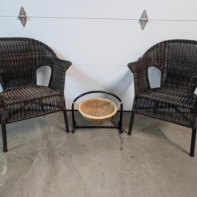 Wicker Patio Chairs with Hanging Basket & Stand