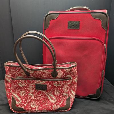 American Living Red Rolling Suitcase with Matching Tote Bag