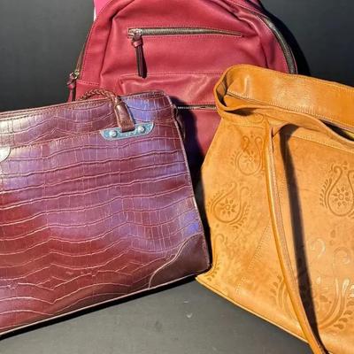 Lot of Women’s Handbags & Backpack Purse – Red, Brown & Tan