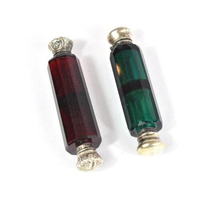 Antique Double Ended Victorian Perfume Scent Carriers - 2 Total Green/Red