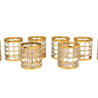 MCM Gold Trimmed Rocks Glasses