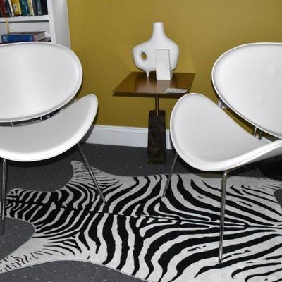Pair Of West Elm Orange Slice Chairs In White Leather & Chrome Base