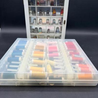 Thimble Collection Display and Colorful Thread