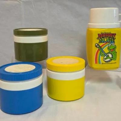 (3) Vintage Thermos Cups and The Muppet Movie Thermos 