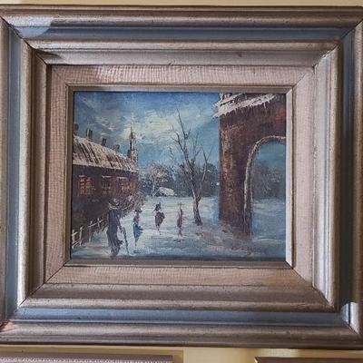 Signed Petite Painting Of A Parisian Winter