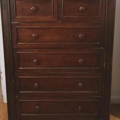 Dark Stained Dresser - Sturdy Six Drawer Storage Solution 