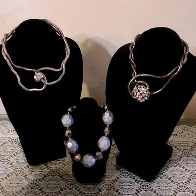 Free-Form Fashion Jewelry - Silvertone Duet With Bonus Beaded Necklace
