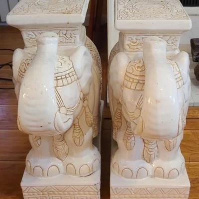 Pair Of Pachyderm Pedestals - Elegant Elephant-Themed Ceramic Stands