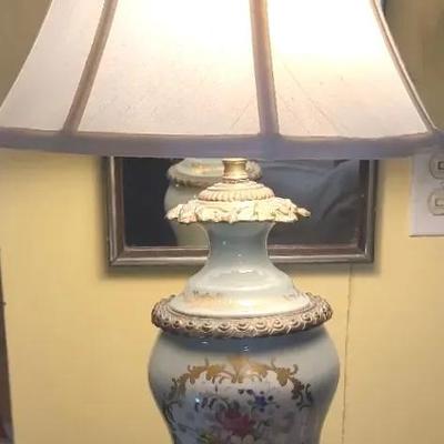 Golden Accented Hand Painted Lamp With Fancy Floral Motif