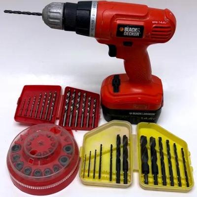 "Black + Decker" Cordless Drill Set with Rotating Bit Dispenser and HSS Drill Bits