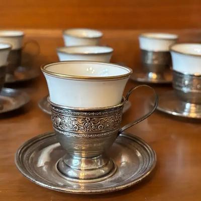 Rosenthal Demitasse Teacups With Sterling Silver Holders And Saucers