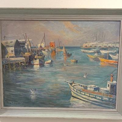 Fishing Boats Painting Signed By Artist A.H. Schroff