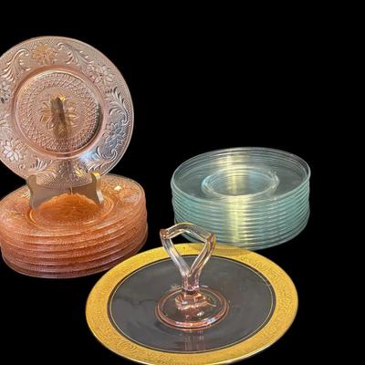 Vintage Pink Glass Plates, Cookie Plate