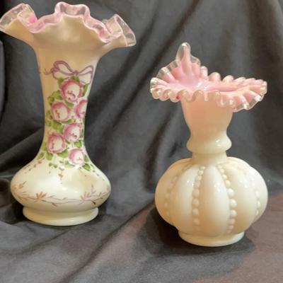 Fenton Hand Painted Charleton Vase & Beaded Melon Vase