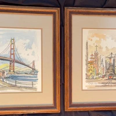 Golden Gate Bridge And San Francisco Street Watercolors By John Checkley 