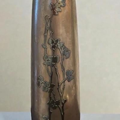 Antique Heintz Sterling On Bronze Vase