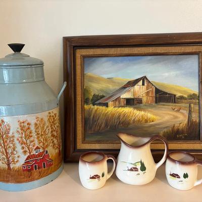 Barn Themed Decor And Art - Oil Painting, Painted Milk Can And More