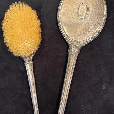 Vintage Sterling Silver Handled Mirror And Brush