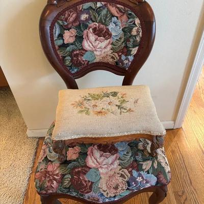 Parlor Chair and Needlepoint Foot Stool