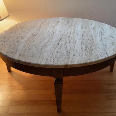 Mid Century Modern Wooden Table With Marble Top