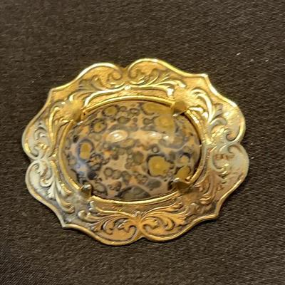 Vintage Leopard Skin Spotted Jasper Brooch