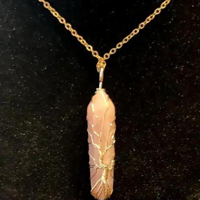 Rose Quartz Tree of Life Necklace: Copper Wire Wrapped Crystal Pendant