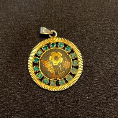 Vintage Enamel Floral Pendant 