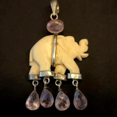 Sterling Silver and Lavender Jade Elephant Pendant