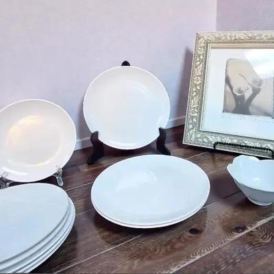 Framed Photograph "Amy's Callas" By Amy Mellous & Assorted Ceramic White Dishes