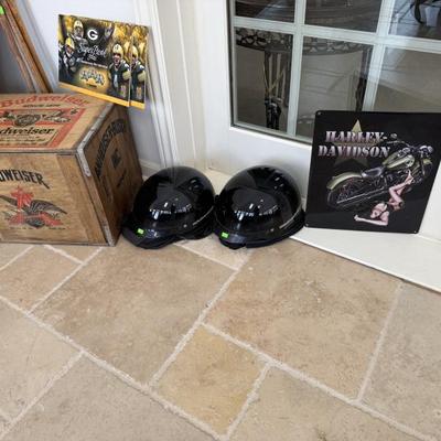 Sale Photo Thumbnail #110: Budweiser wooden crate and Harley Davidson helmets 