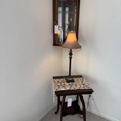 Sale Photo Thumbnail #219: Antique table and corner wall cabinet 