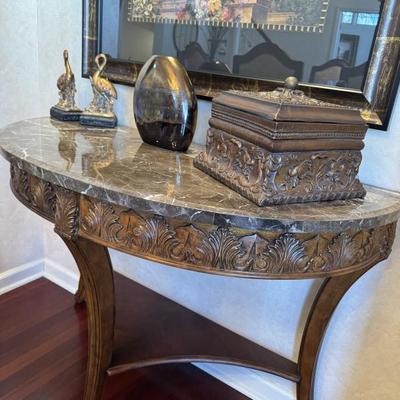 Sale Photo Thumbnail #189: Marble top half moon accent table 