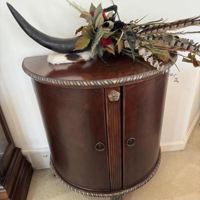 Sale Photo Thumbnail #31: Semi circular dark wood accent cabinet 