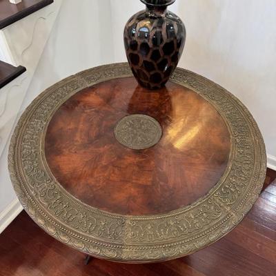 Sale Photo Thumbnail #174: Round metal and burled wood accent table 