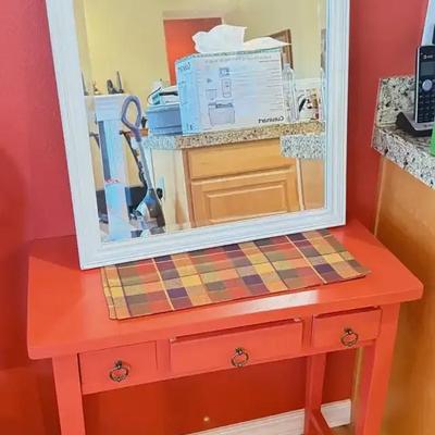 Wood accent table framed mirror