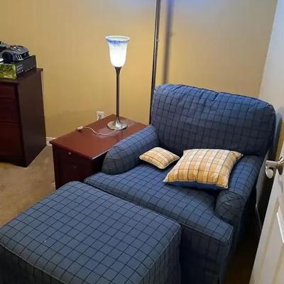 Woodmark upholstered chair side table & accent lighting