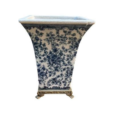 Sale Photo Thumbnail #12: Blue & White Porcelain Vase on Bronze Feet