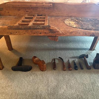 Antique Shoemaker’s Bench + Cobbler Tool Lot – 1800s–Early 1900s – Complete Set!